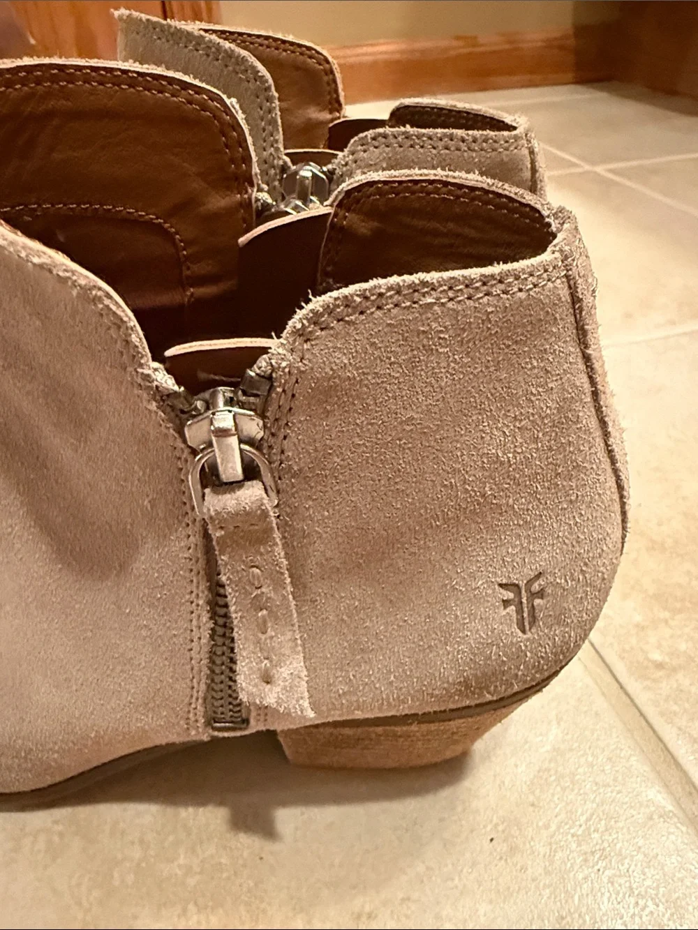 Frye Taupe Suede Pointed Ankle Booties